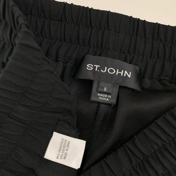 St John Sz Small Pants Black Elastic Tie Waist Tapered Slight Crop Womens Slacks - Picture 3 of 5